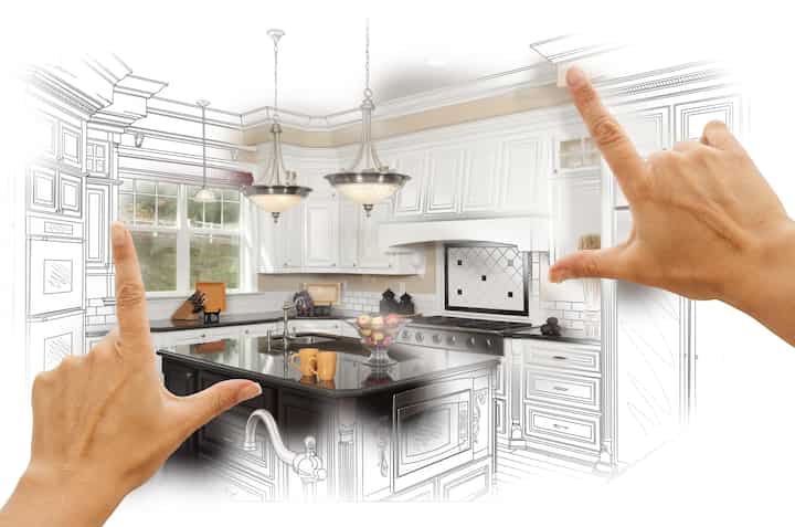 A kitchen renovation design with an open floor plan, featuring a large island and modern appliances in Elk River
